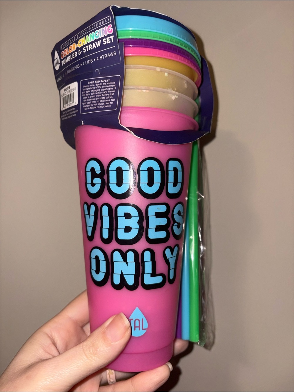 Color-Changing 'Good Vibes Only' Tumbler Set - Pink